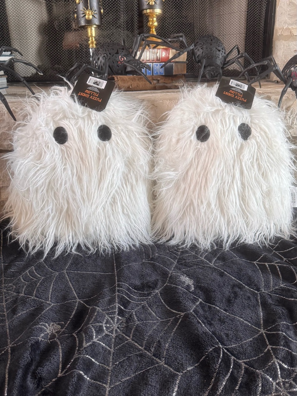 Halloween White Fuzzy Ghost Pillow